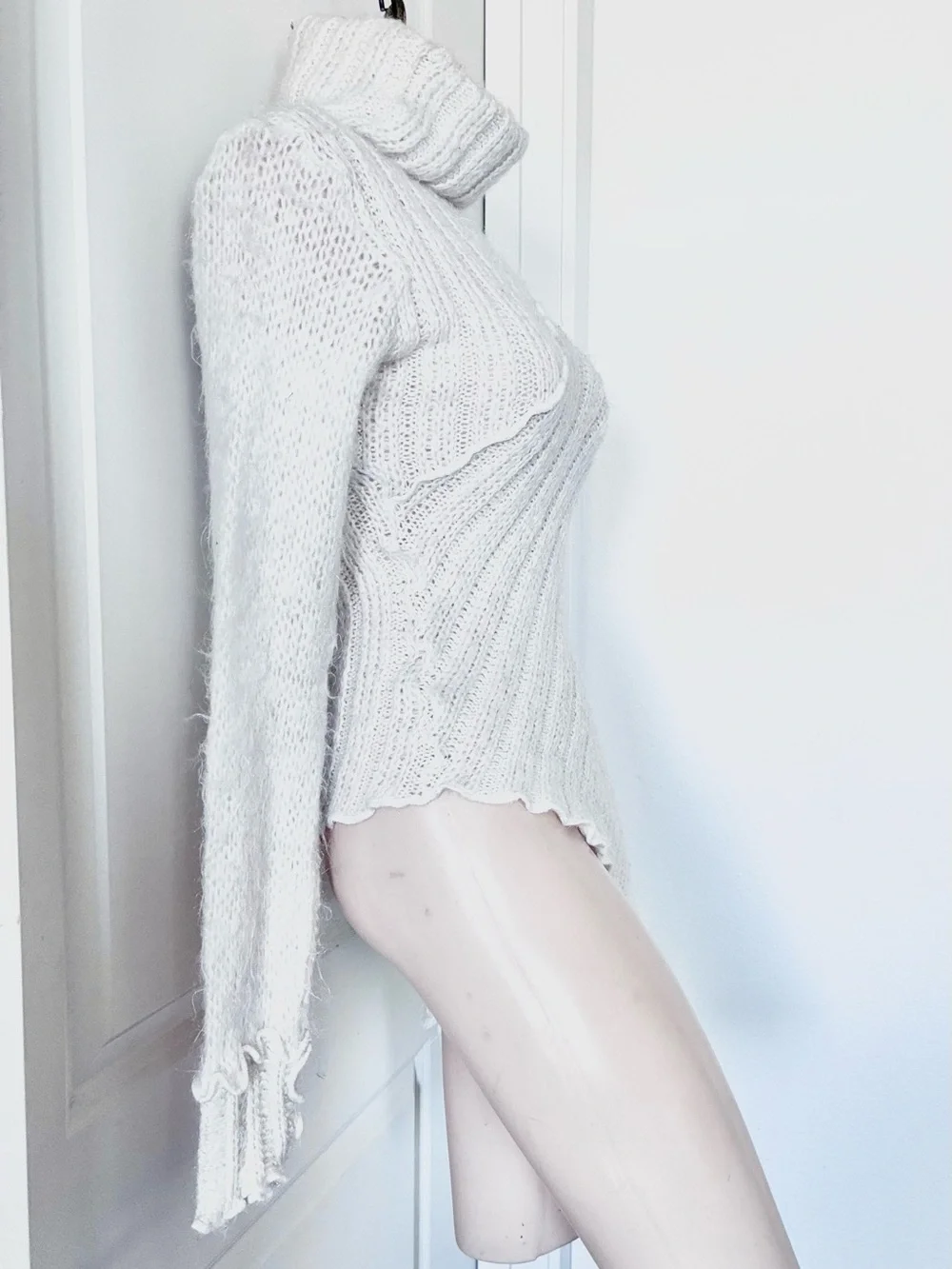 Asymmetrical Ribbed Turtleneck Sweater - Cream - Picture 2 of 5